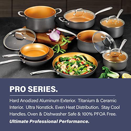 gotham steel pro hard anodized pots and pans 13 piece premium cookware set with ultimate nonstick ceramic & titanium coating,