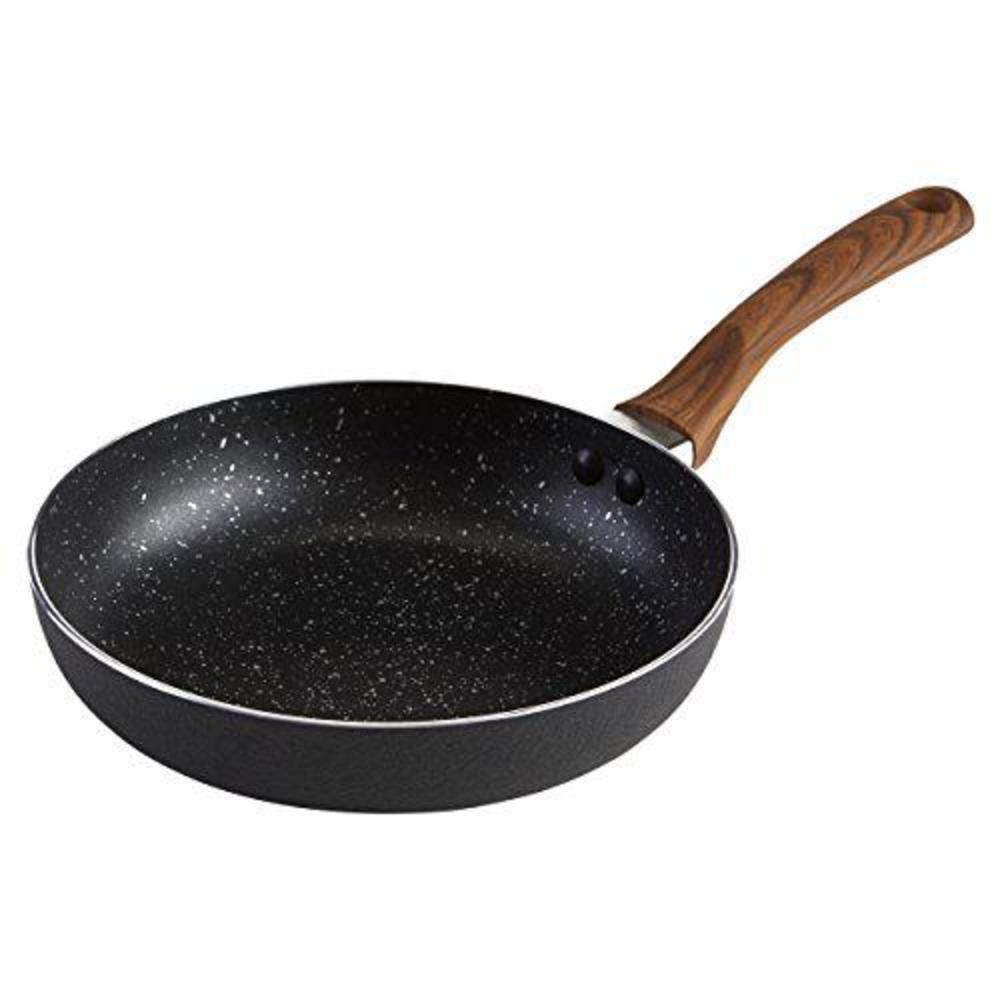 imusa usa 9.5" black stone nonstick fry pan with woodlook handle and speckled nonstick interior