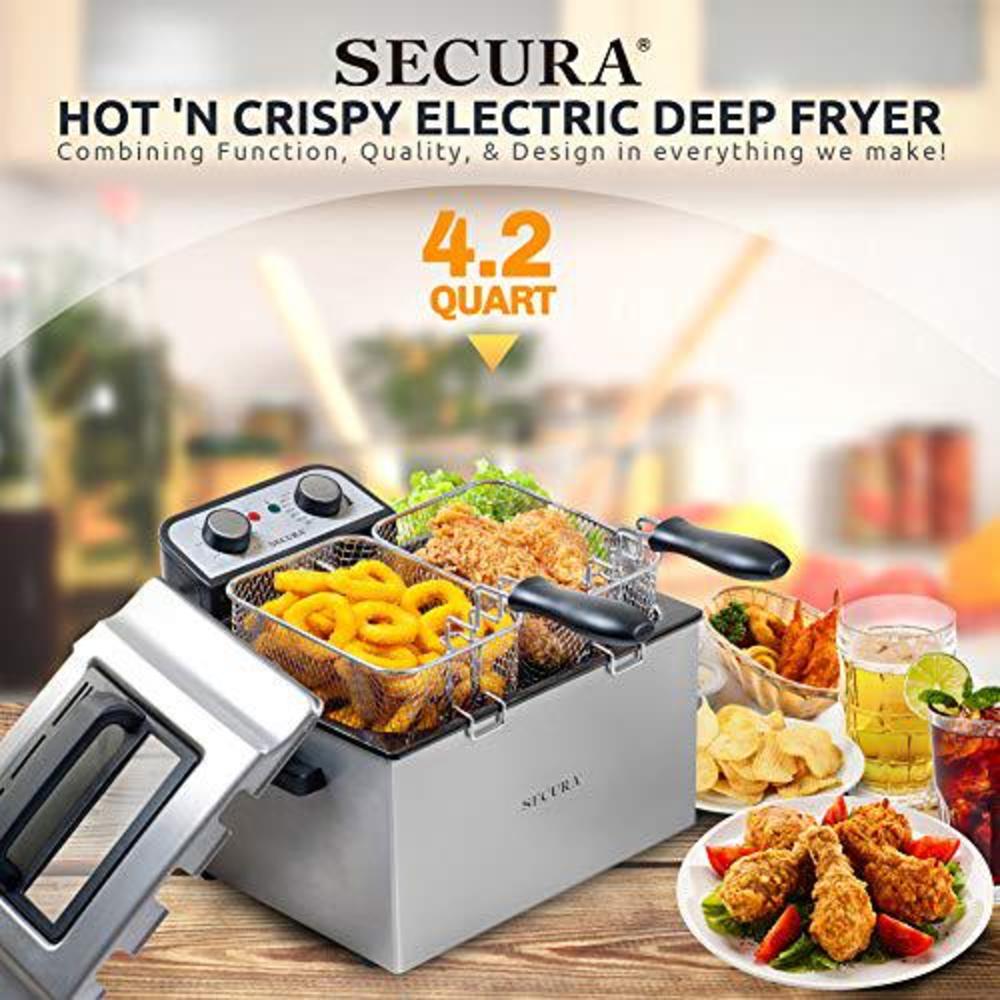 secura electric deep fryer 1800w-watt large 4.0l/4.2qt professional grade stainless steel with triple basket and timer