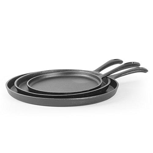 commercial chef round cast iron griddle pan 3-piece set - 8-inch, 10-inch, and 12-inch - pre-seasoned griddle cast iron cookw
