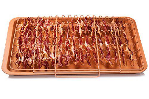 gotham steel 1937 bonanza xl healthier perfectly crispy oven-bacon drip rack tray with pan with nonstick easy clean surface, 