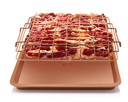gotham steel 1937 bonanza xl healthier perfectly crispy oven-bacon drip rack tray with pan with nonstick easy clean surface, 