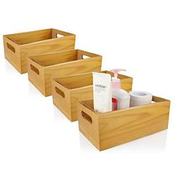 ASelected a selected pine wood organizer open box 4 packs, 6x10 wooden storage container with handle for bathroom and kitchen