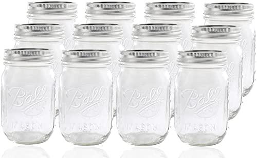 ball regular mouth 16-ounces mason jar with lids and bands (12-units), 12-pack, as shown