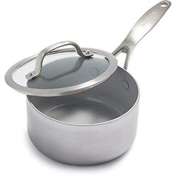 Green Pan greenPan Venice Pro Tri-Ply Stainless Steel Healthy ceramic Nonstick 16QT Saucepan Pot with Lid, PFAS-Free, Multi clad, Inductio