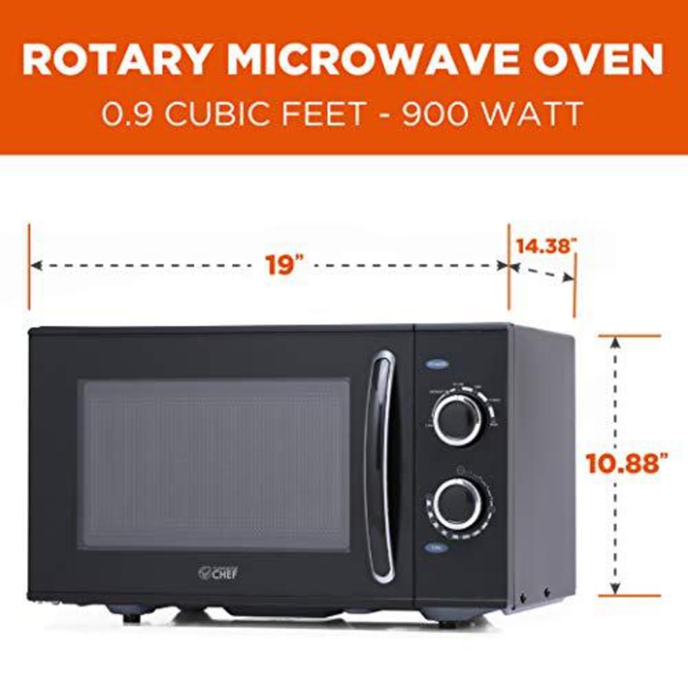 commercial chef chmh900b6c 0.9 cubic foot countertop microwave, compact, rotary control, black