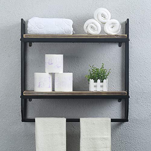 MBQQ 2-tier metal industrial 23.6" bathroom shelves wall mounted,rustic wall shelf over toilet,towel rack with towel bar,utility s