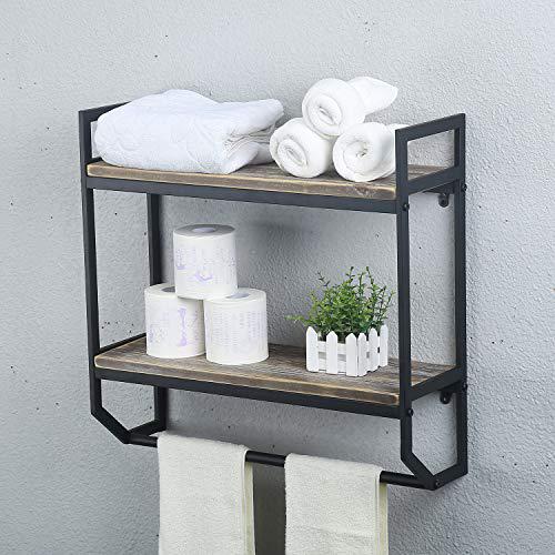 MBQQ 2-tier metal industrial 23.6" bathroom shelves wall mounted,rustic wall shelf over toilet,towel rack with towel bar,utility s