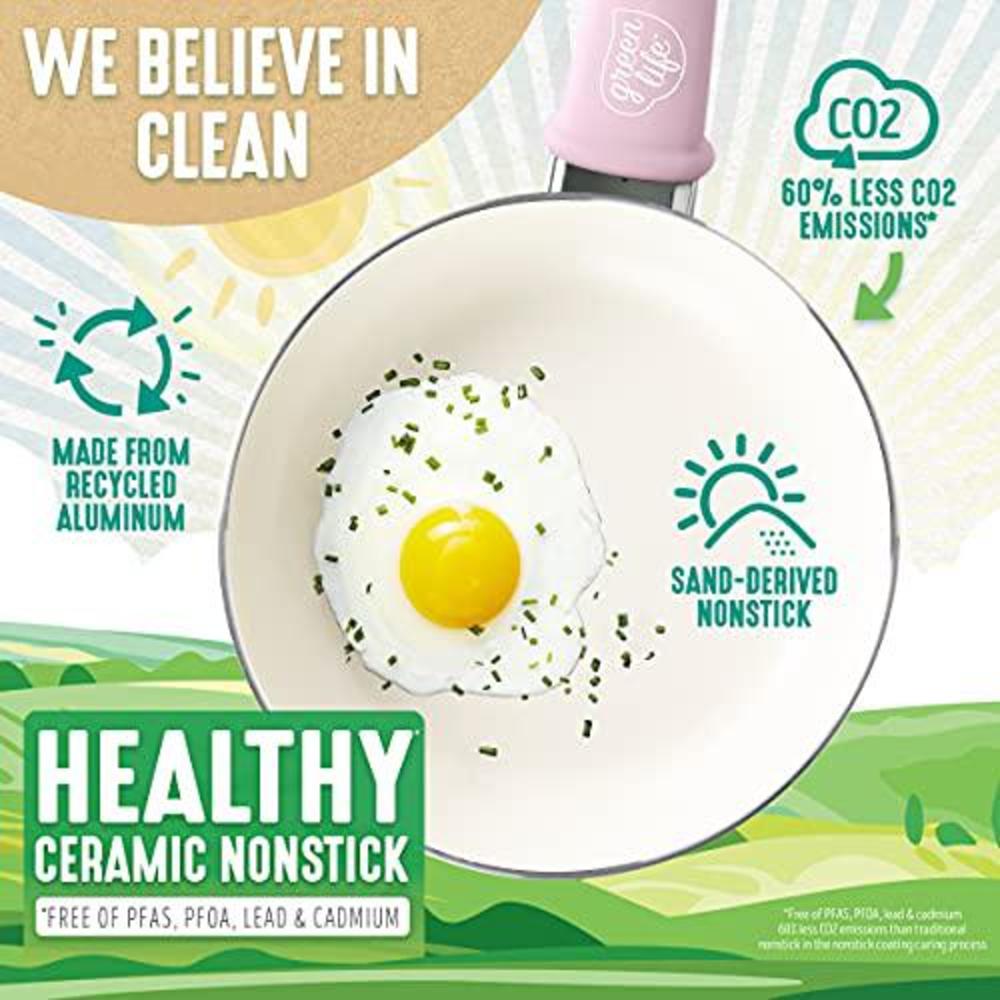 greenlife soft grip healthy ceramic nonstick, 16 piece cookware pots and pans set, pfas-free, dishwasher safe, soft pink