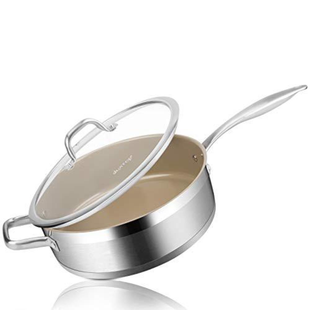 duxtop ceramic non-stick saut pan, induction stainless steel saut pan, 5.5-qt deep skillet with lid, professional grade and i