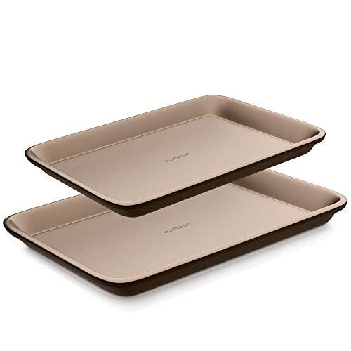 nutrichef 2-pc. nonstick cookie sheet pan-professional quality kitchen cooking non-stick bake trays with black coating inside