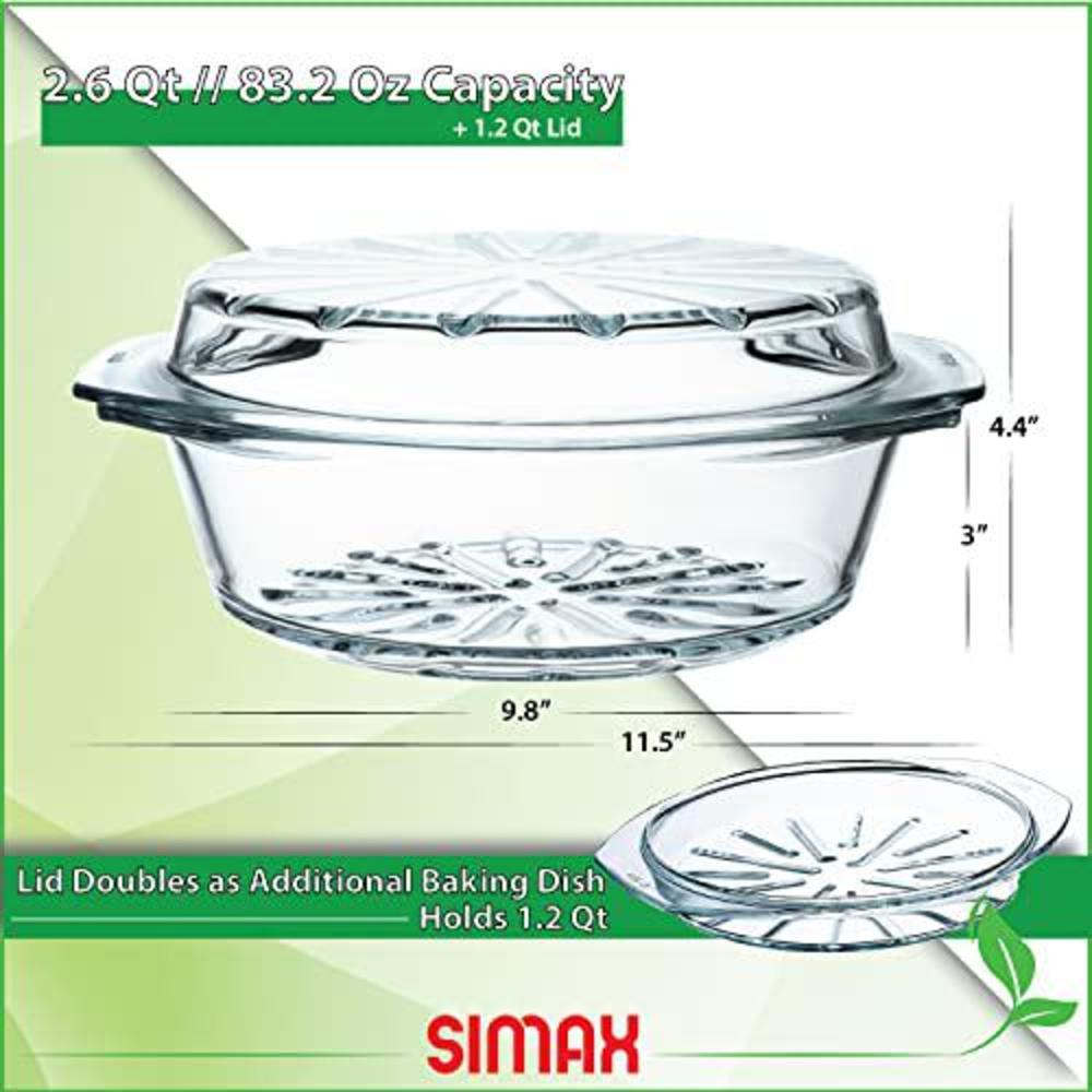 simax casserole dish for oven: glass baking dish with lid - ridged design for low fat cooking - microwave, oven, and dishwash