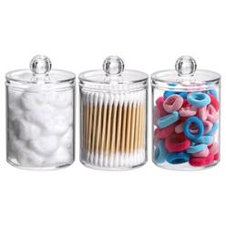tbestmax 3 pack plastic cotton swab ball pad holder, 10 oz qtip apothecary jar clear bathroom container organizer dispenser