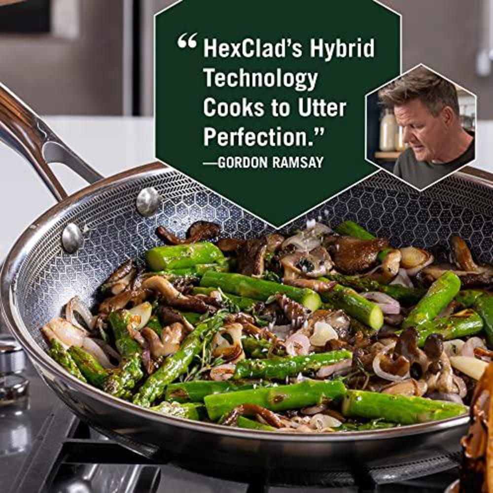 hexclad 8 inch hybrid stainless steel frying pan with stay-cool handle - pfoa free, dishwasher and oven safe, non stick, work