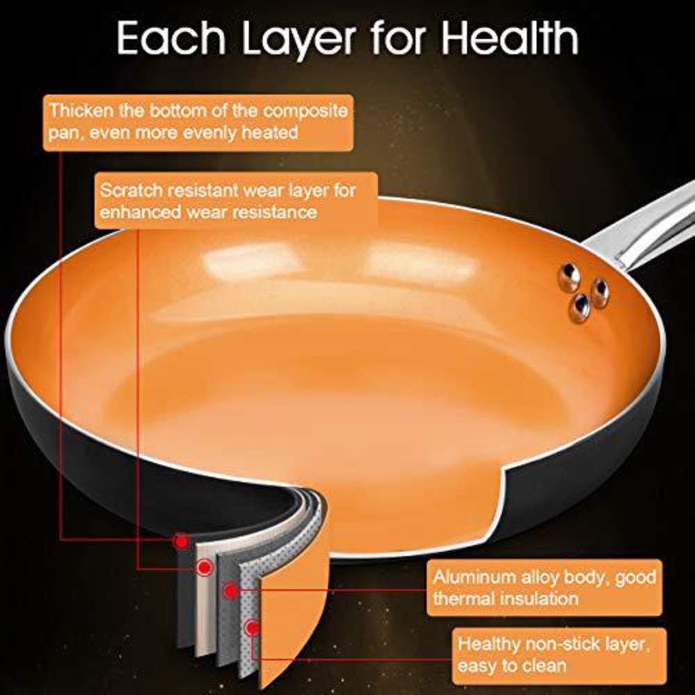 KOCH SYSTEME CS 11" copper nonstick frying pan - skillet for frying with lid, 100% pfoa-free, all stove tops available, ceramic nonstick coat