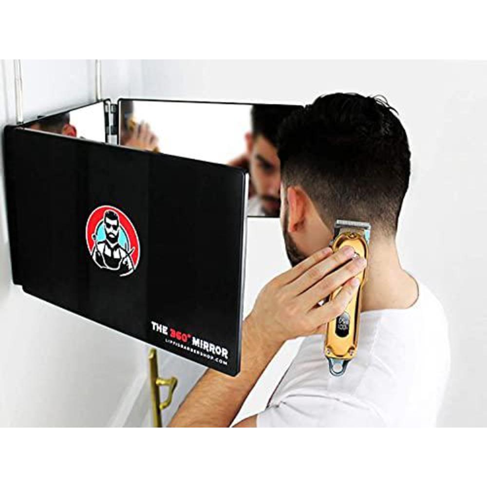 LIPFISBARBERSHOP.COM the 360 mirror - 3 way mirror for self hair cutting with height adjustable telescoping hooks (black without led)