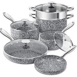 michelangelo stone cookware set 10 piece, ultra nonstick pots and pans set with stone-derived coating, kitchen cookware sets,