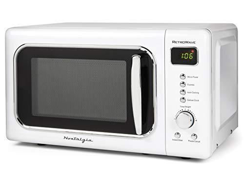 Nostalgia cLMO7WH classic Retro 07 cu Ft 700-Watt countertop Microwave Oven With LED Display, 5 Power Levels, 8 cook Settings, W