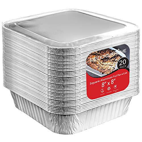 Stock Your Home 8x8 foil pans with lids (20 count) 8 inch square aluminum pans with covers - foil pans and foil lids - disposable food contai