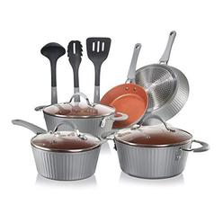 nutrichef nonstick cookware excilon |home kitchen ware pots & pan set with saucepan, frying pans, cooking pots, lids, utensil
