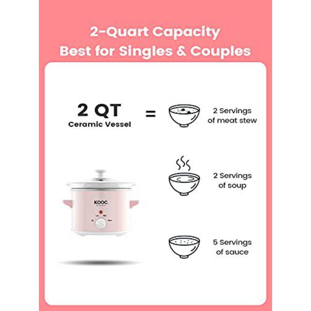 kooc small slow cooker, 2-quart, free liners included for easy clean-up, upgraded ceramic pot, adjustable temp, nutrient loss