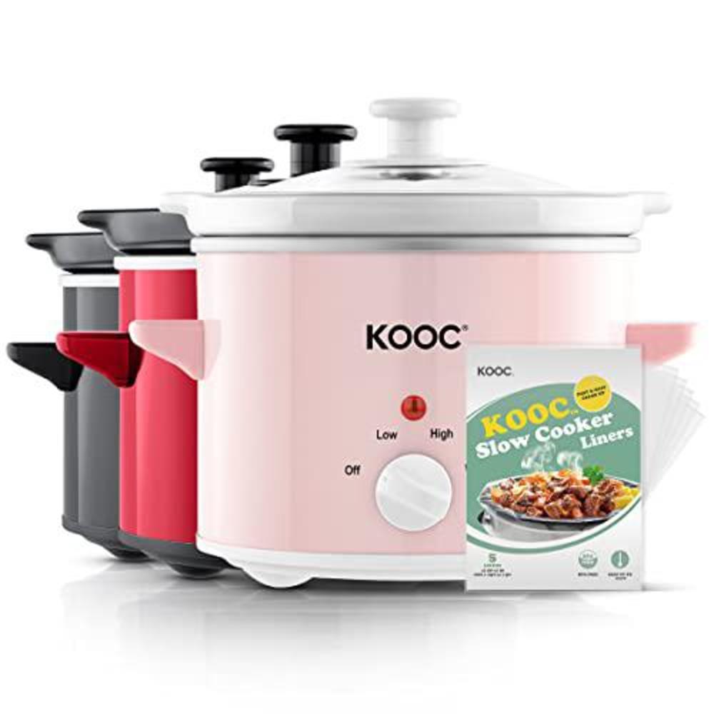 kooc small slow cooker, 2-quart, free liners included for easy clean-up, upgraded ceramic pot, adjustable temp, nutrient loss