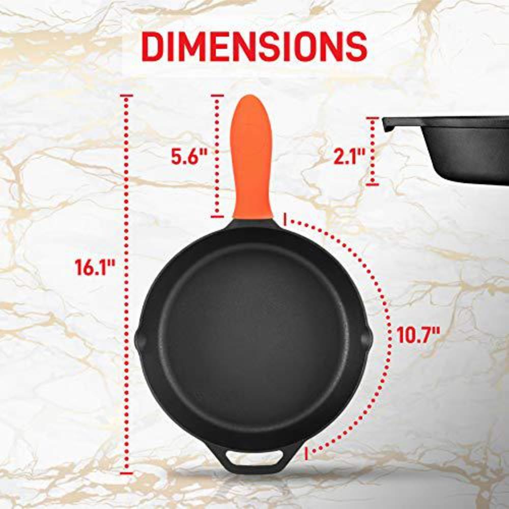 nutrichef 12" pre-seasoned cast iron pfoa-free oven safe kitchen nonstick cookware frying pan skillet w/glass lid, drip spout