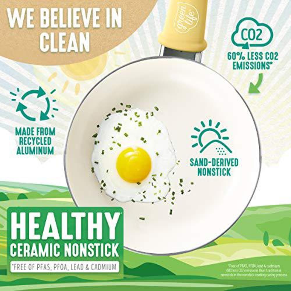 greenlife soft grip healthy ceramic nonstick, 16 piece cookware pots and pans set, pfas-free, dishwasher safe, yellow