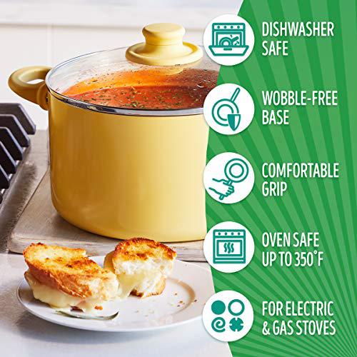 greenlife soft grip healthy ceramic nonstick, 16 piece cookware pots and pans set, pfas-free, dishwasher safe, yellow