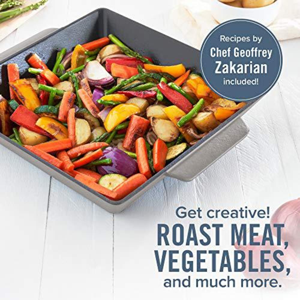 geoffrey zakarian 11" cast iron non-stick grilling & roasting pan for vegetables, meats, seafood & more - gray