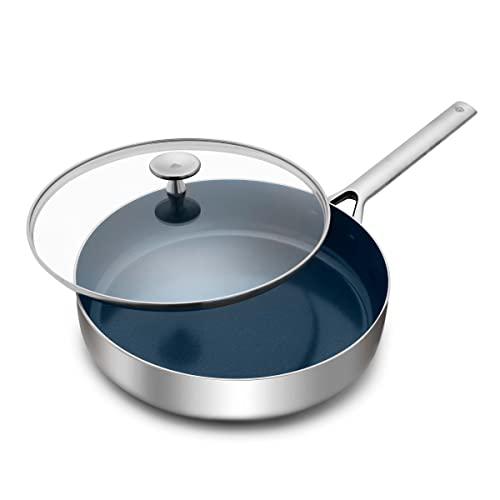 Blue Diamond blue diamond cookware tri-ply stainless steel ceramic nonstick,  3.75qt saute pan jumbo cooker with lid, pfas-free, multi clad