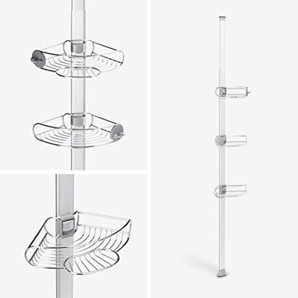simplehuman 8' tension pole shower caddy, stainless steel and anodized aluminum