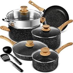 michelangelo pots and pans set, stone cookware set 12 piece, kitchen cookware sets, granite pots and pans nonstick with spatu