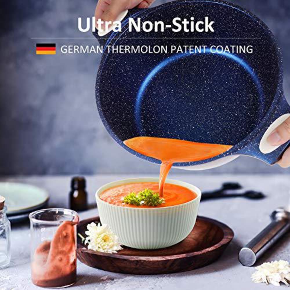 Ailwyn 5qt stock pot with lid - nonstick saucepan cooking pot pasta pot with usa blue gradient granite derived coating, heat-resiste
