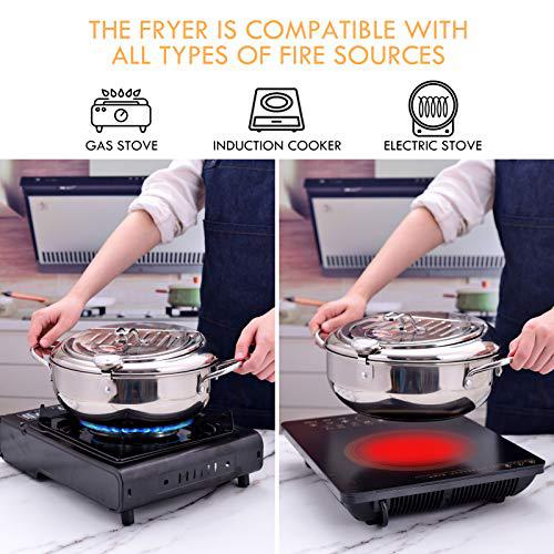 cuomaop,deep fryer pot,304 stainless steel with temperature control and lid japanese style tempura fryer pan uncoated fryer d