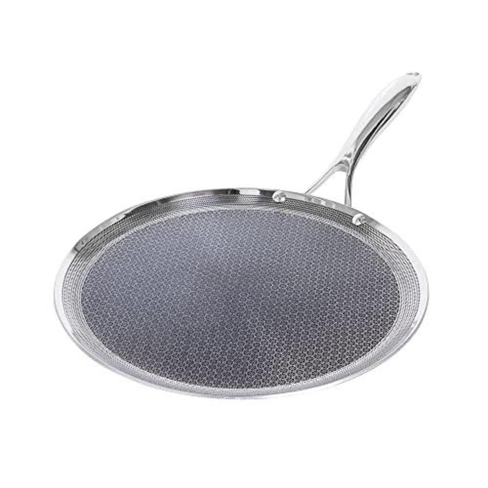 hexclad 12 inch hybrid stainless steel griddle non stick fry pan with stay-cool handle - pfoa free, dishwasher and oven safe,
