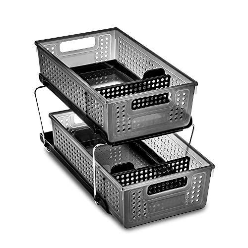 madesmart 2-tier organizer with dividers-bath collection slide-out baskets with handles, space saving, multi-purpose storage 