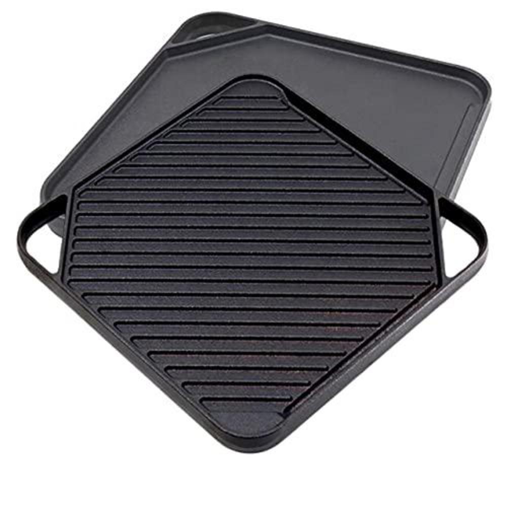 bruntmor gas stovetop, pre-seasoned square cast iron reversible grill/griddle pan, 10 x 10" skillet with dual handles durable