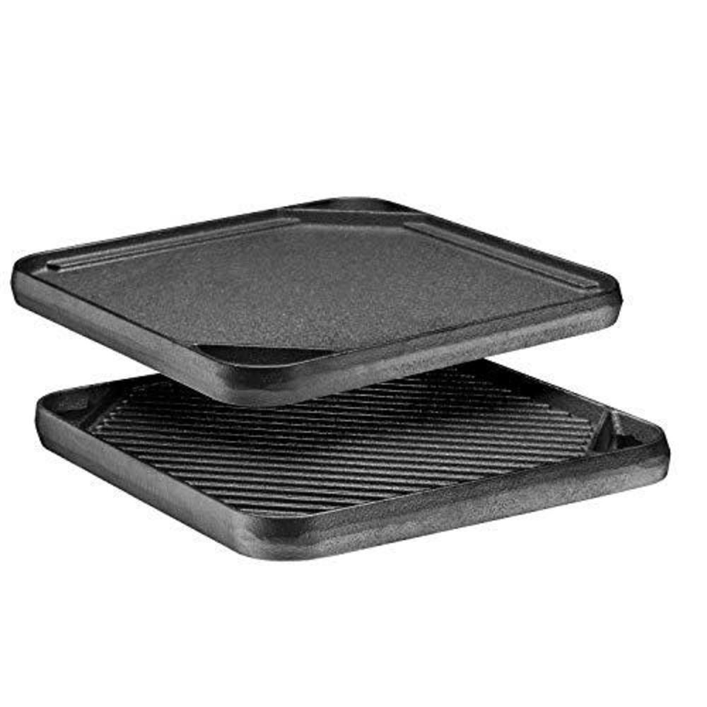 bruntmor gas stovetop, pre-seasoned square cast iron reversible grill/griddle pan, 10 x 10" skillet with dual handles durable