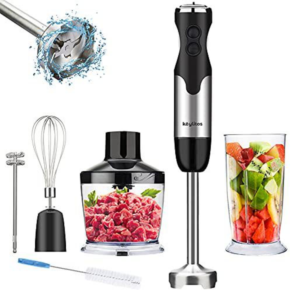 keylitos 5-in-1 immersion hand blender, powerful 12-speed handheld stick blender with 304 stainless steel blades, chopper, be