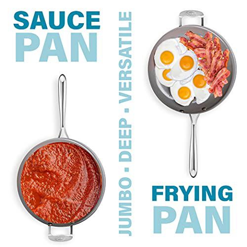 gotham steel nonstick 5.5 quart saut pan with lid, ceramic jumbo cooker fry pan with glass lid, stay cool handle + helper han