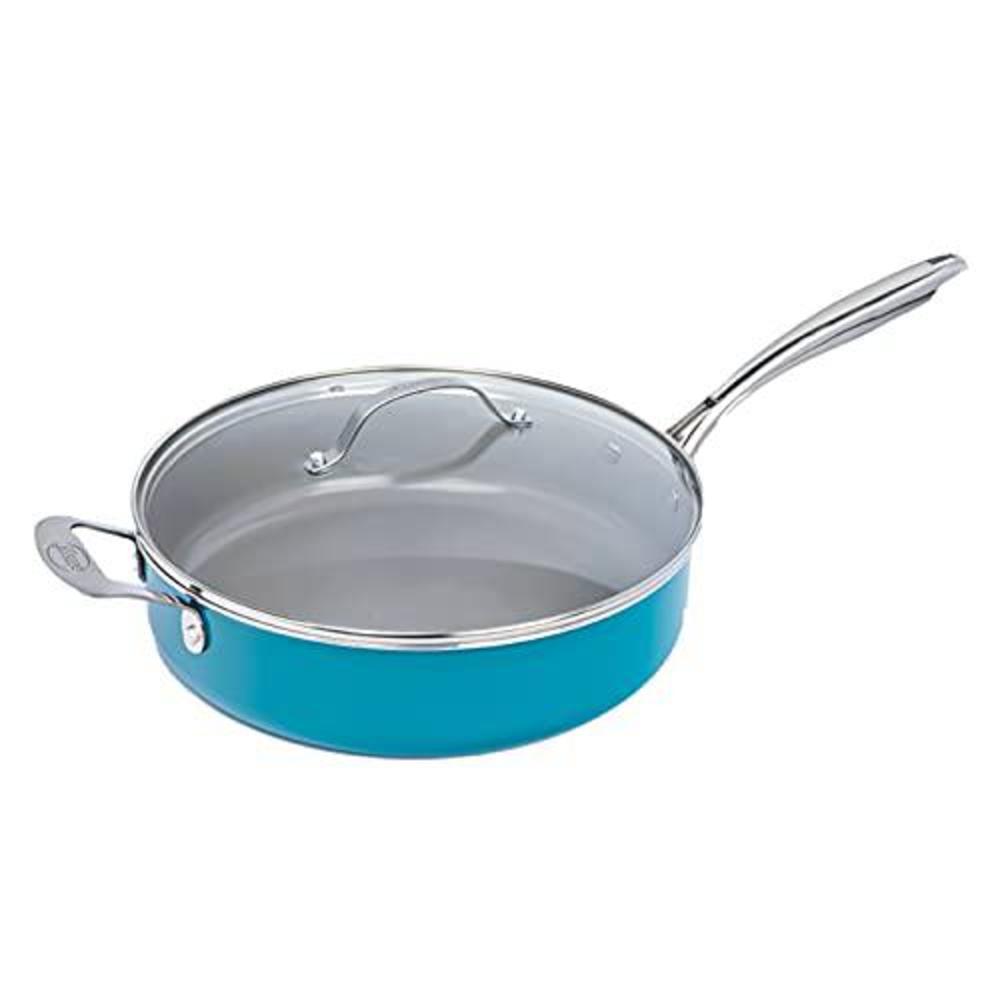 gotham steel nonstick 5.5 quart saut pan with lid, ceramic jumbo cooker fry pan with glass lid, stay cool handle + helper han