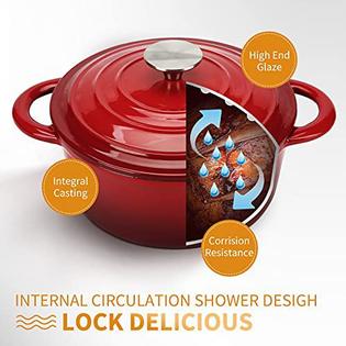 Trustmade trustmade cast iron dutch oven, 4.5qt enamel coated bread baking pot with self basting lid, great mother's day gifts,red