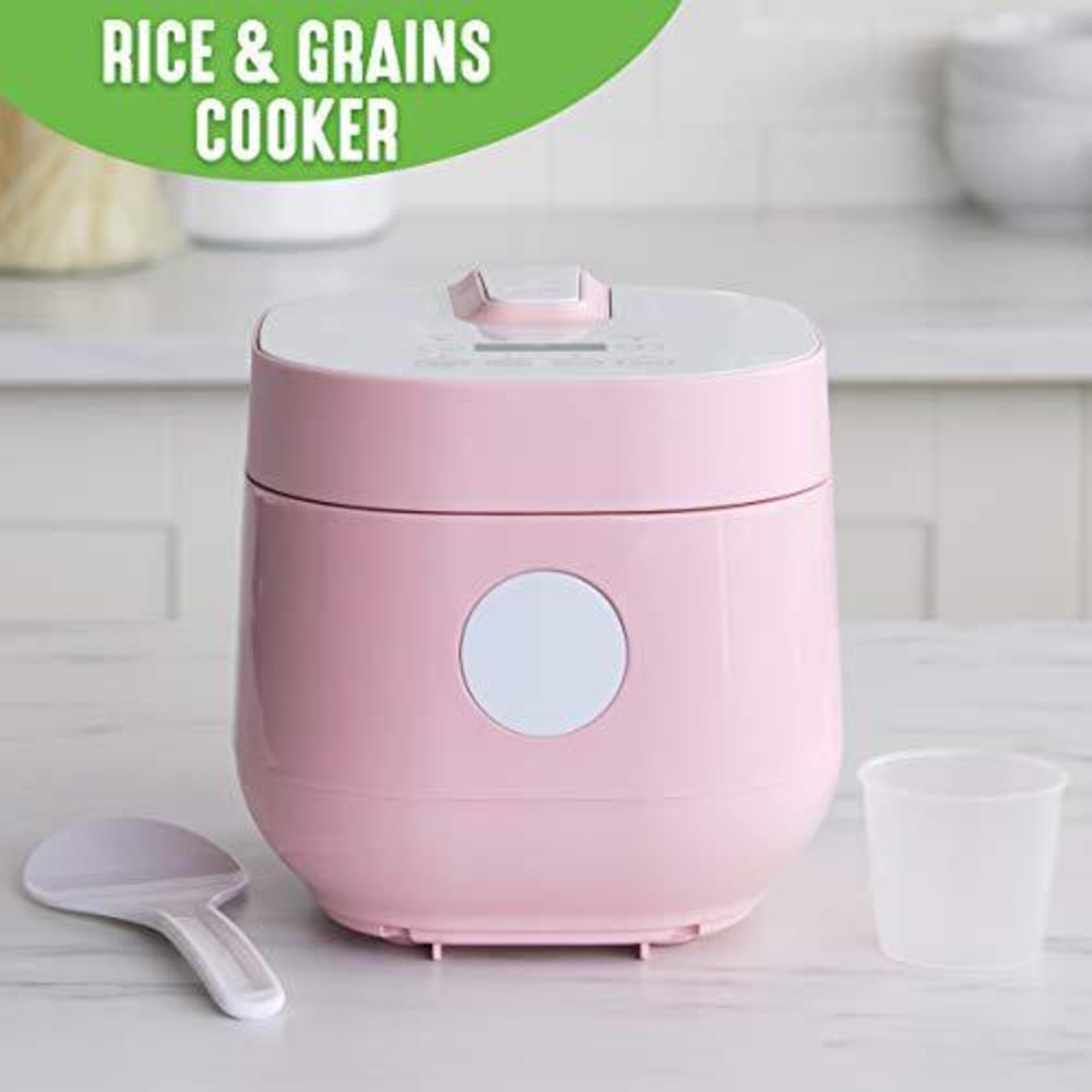 greenlife healthy ceramic nonstick 4-cup rice oats and grains cooker, pfas-free, dishwasher safe parts, pink