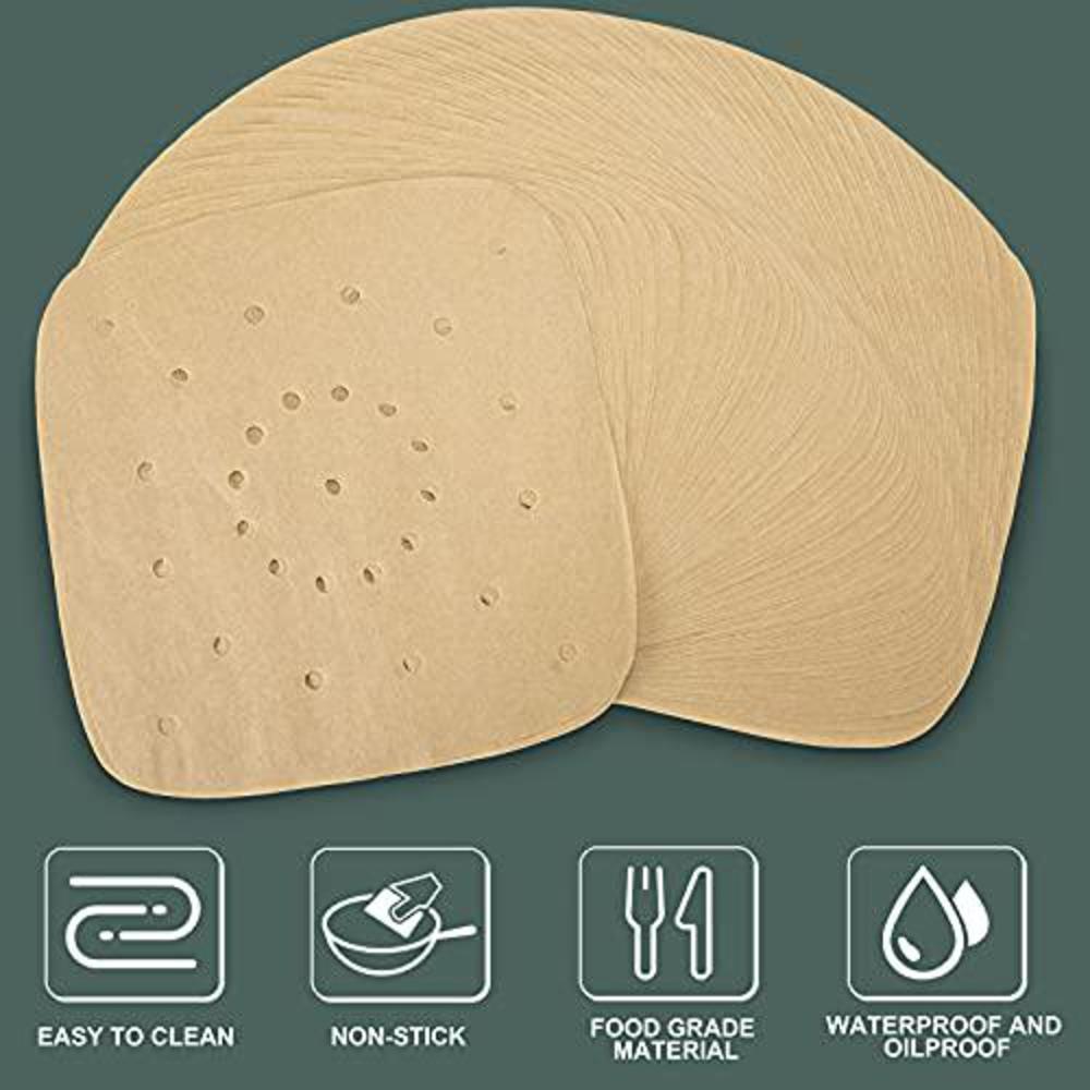 SyeiouC 200pcs air fryer parchment paper, air fryer liners 8.5inch, bamboo steamer paper, premium perforated parchment papers for air