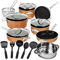 gotham steel stackmaster nonstick pots & pans set, 17 piece stackable cookware set, as seen on tv cookware, space saving cook