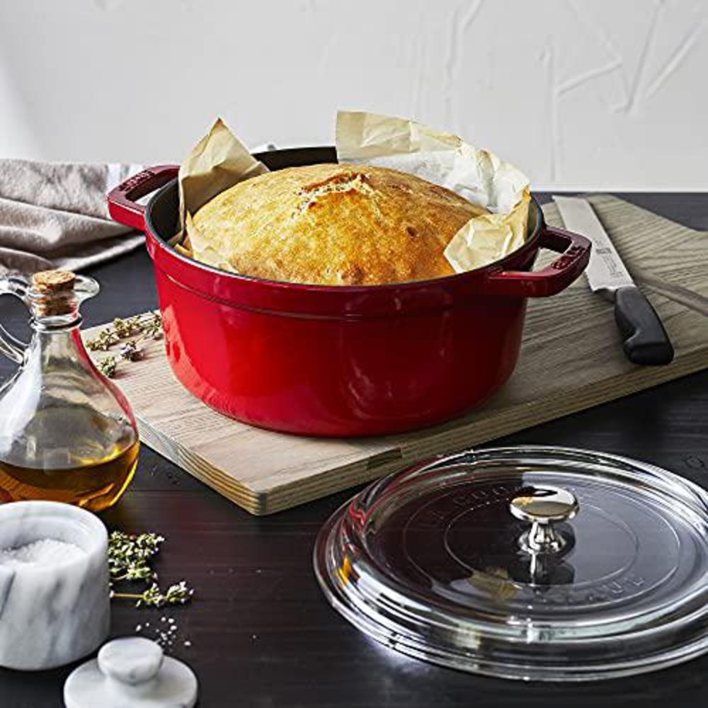 staub cast iron 4-qt round cocotte with glass lid - cherry