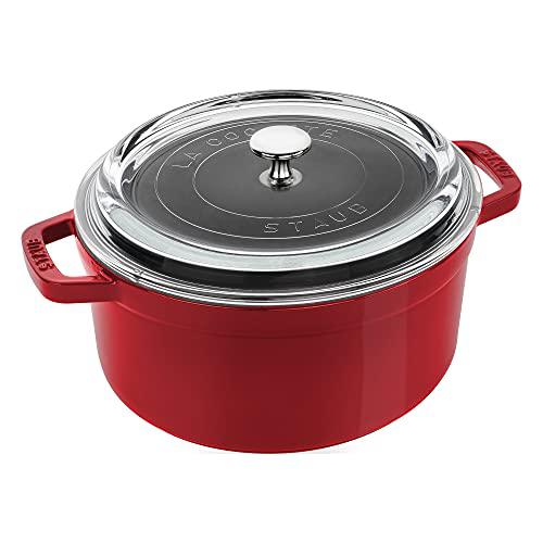staub cast iron 4-qt round cocotte with glass lid - cherry