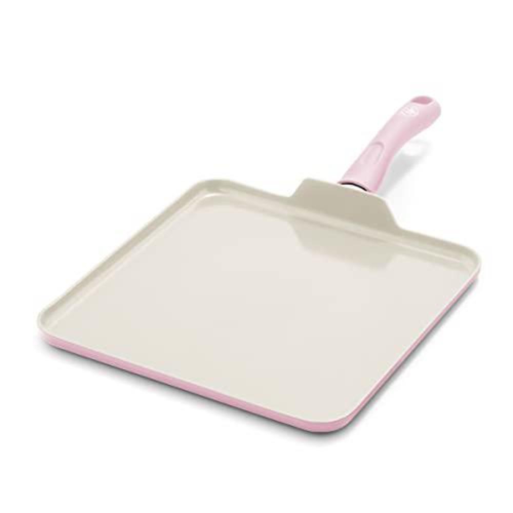 greenlife soft grip healthy ceramic nonstick, 11" griddle pan, pfas-free, dishwasher safe, soft pink