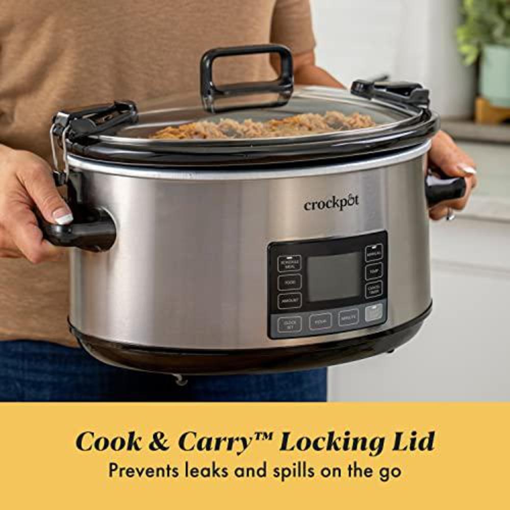 crock-pot 7qt mytime cook & carry slow cooker, programmable, stainless steel